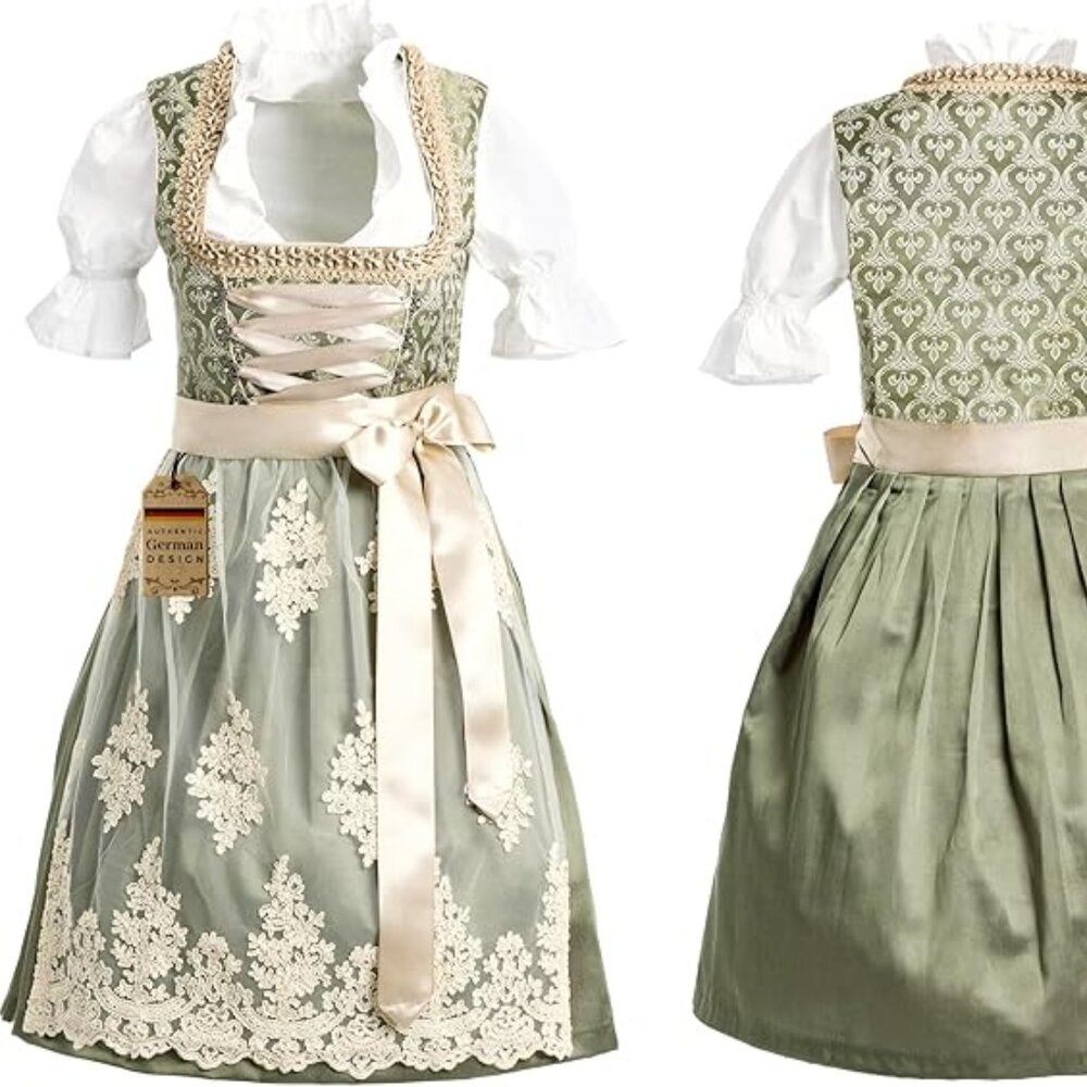 BRAND NEW Bavarian Dirndl size XS green and white lace